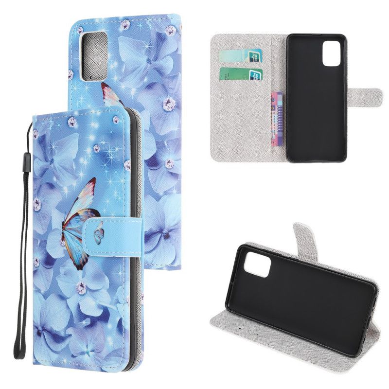 Leren Hoesje voor Xiaomi Redmi Note 10 / Note 10S Diamanten Vlinders Met String