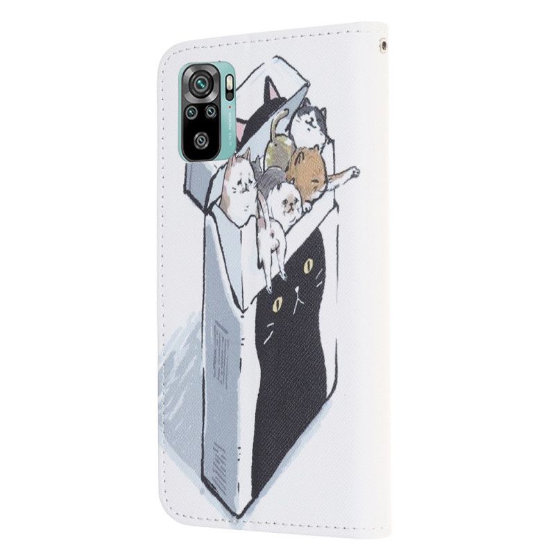 Leren Hoesje voor Xiaomi Redmi Note 10 / Note 10S Levering Van String Katten