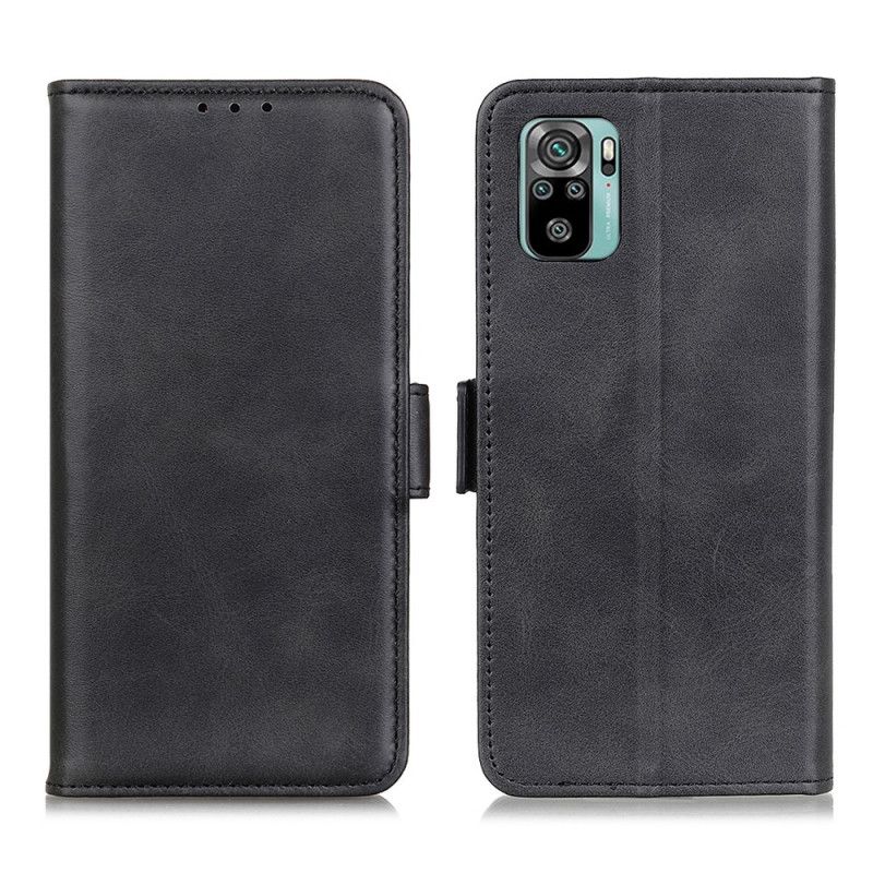 Leren Hoesje voor Xiaomi Redmi Note 10 / Note 10S Rood Zwart Dubbele Klep