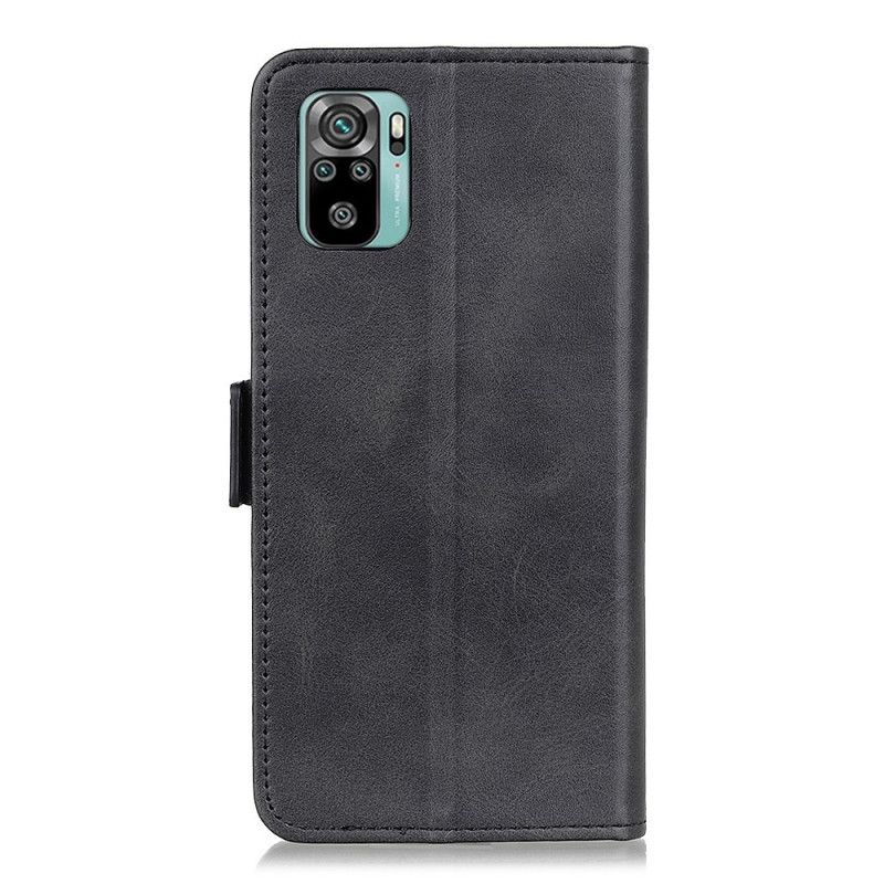 Leren Hoesje voor Xiaomi Redmi Note 10 / Note 10S Rood Zwart Dubbele Klep