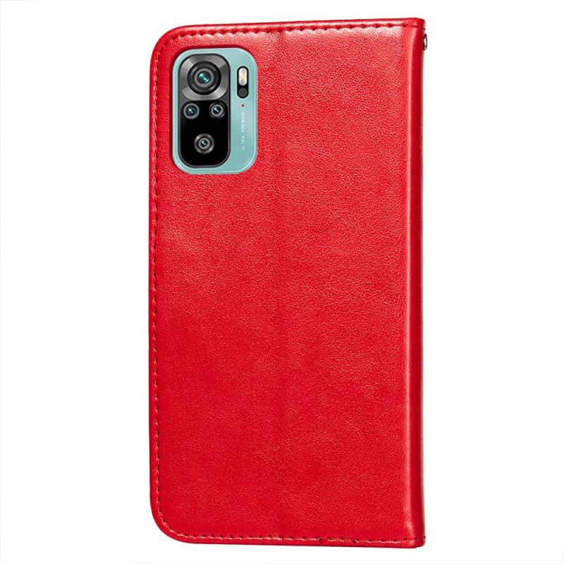 Leren Hoesje Xiaomi Redmi Note 10 / Note 10S Lichtblauw Rood Bloemenborduurprint