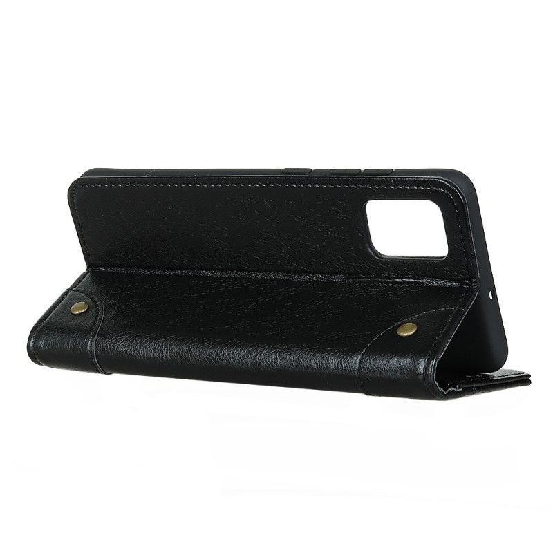 Leren Hoesje Xiaomi Redmi Note 10 / Note 10S Rood Zwart Telefoonhoesje Vintage Klinknagels In Nappaleer Stijl
