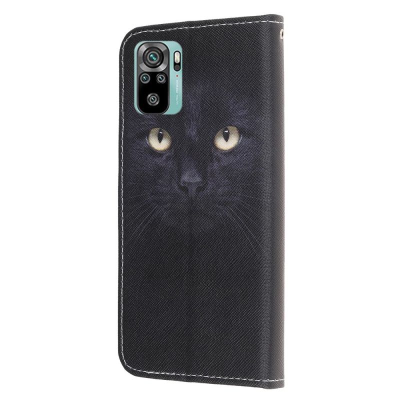 Leren Hoesje Xiaomi Redmi Note 10 / Note 10S Telefoonhoesje Zwarte Kattenogen Met String