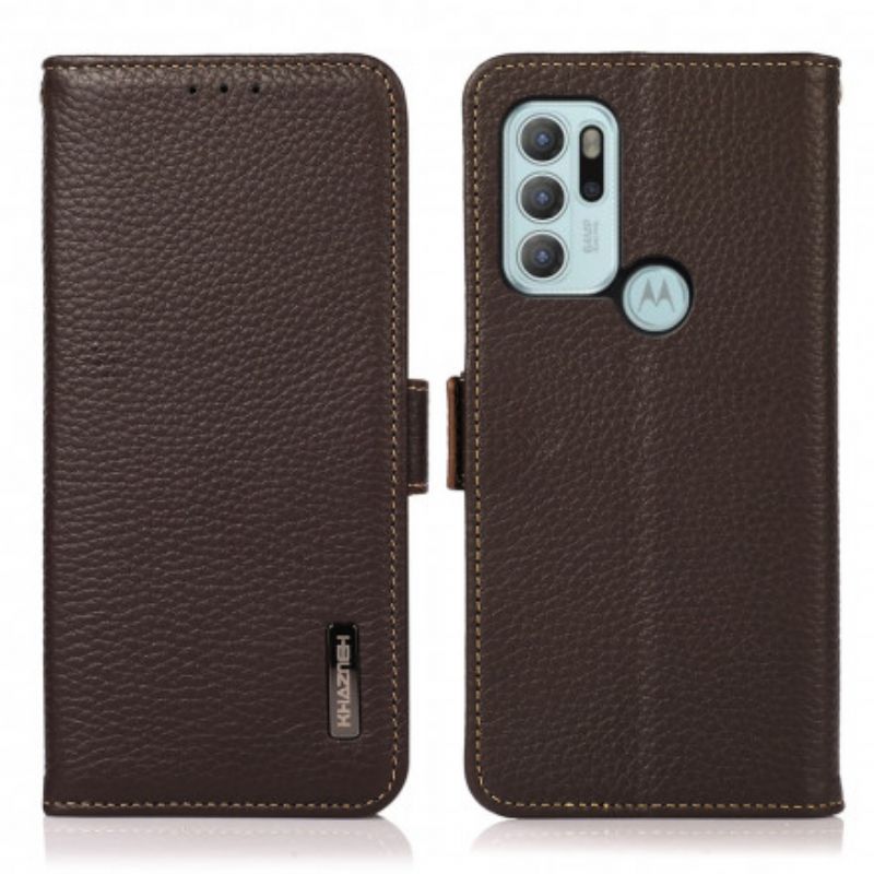 Flip Case Leren Moto G60s Litchi Leder Khazneh Rfid