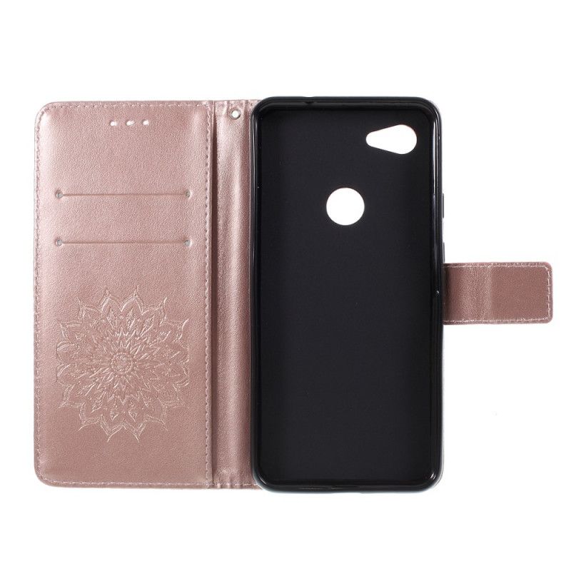 Flip Case Leren Google Pixel 3A Magenta Grijs Zonnebloem