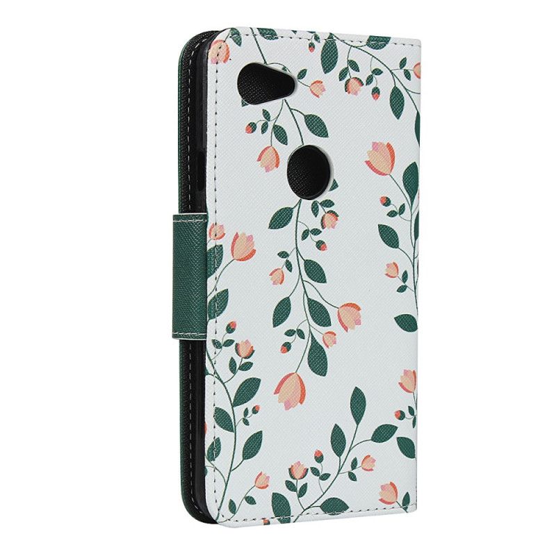 Leren Hoesje Google Pixel 3A Groen Magenta String Roosjes