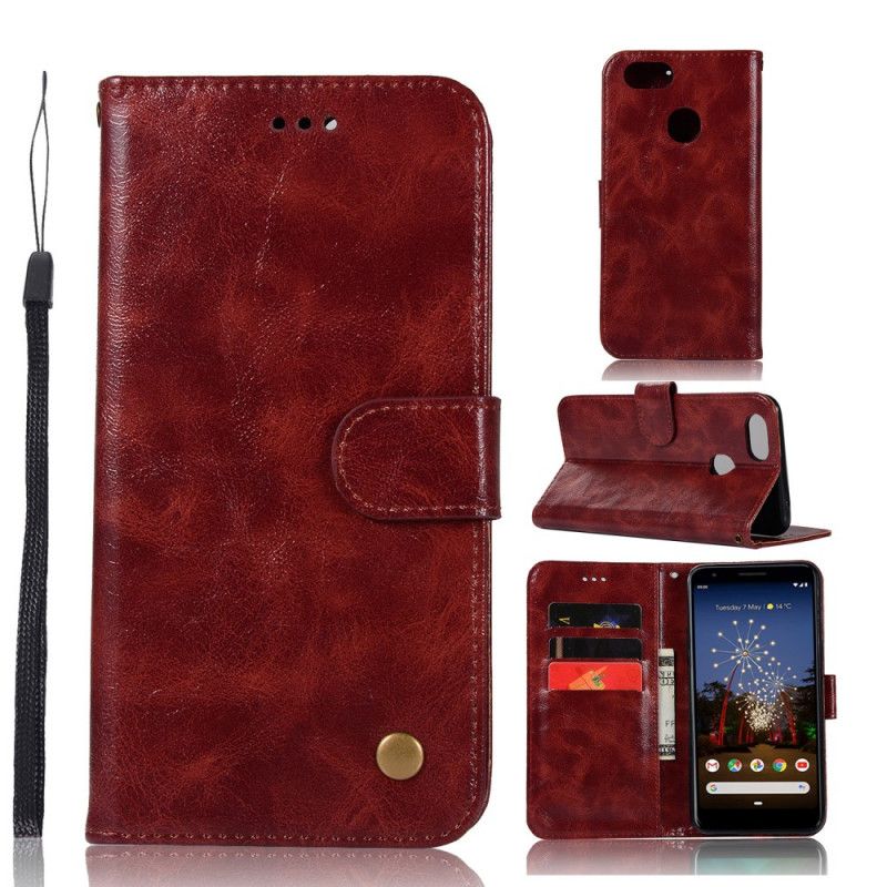 Leren Hoesje voor Google Pixel 3A Koffie Rood Vintage Leereffect Met Riem