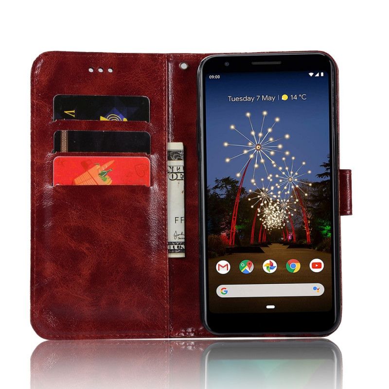 Leren Hoesje voor Google Pixel 3A Koffie Rood Vintage Leereffect Met Riem