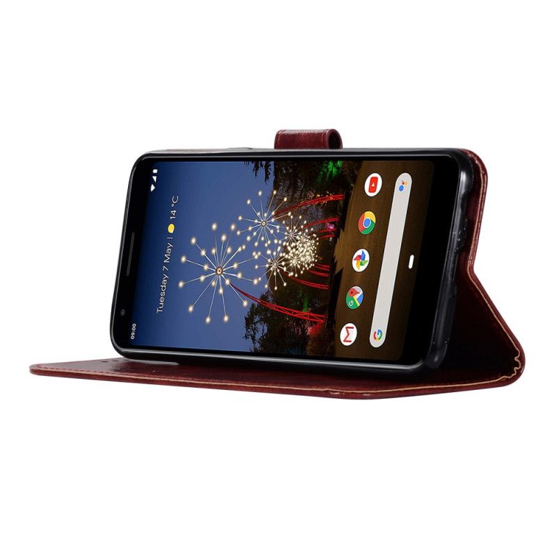 Leren Hoesje voor Google Pixel 3A Koffie Rood Vintage Leereffect Met Riem