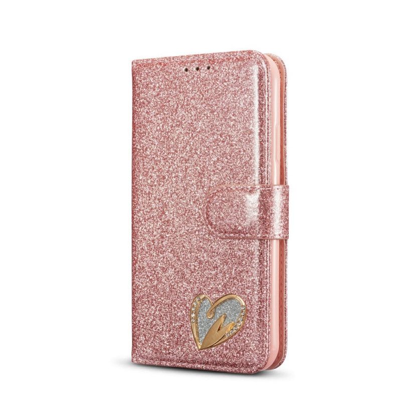 Bescherming Hoesje iPhone 11 Magenta Zwart Hart Glitter