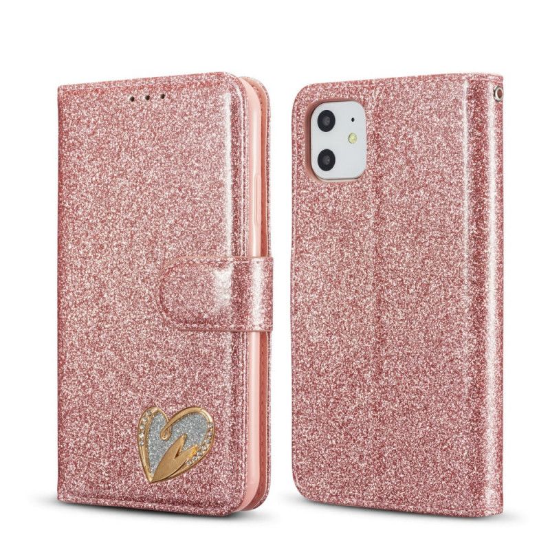 Bescherming Hoesje iPhone 11 Magenta Zwart Hart Glitter