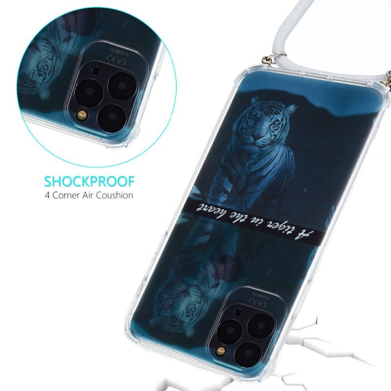 Case Hoesje iPhone 11 Bruin Donkerblauw Telefoonhoesje Tijger Siliconen Koord