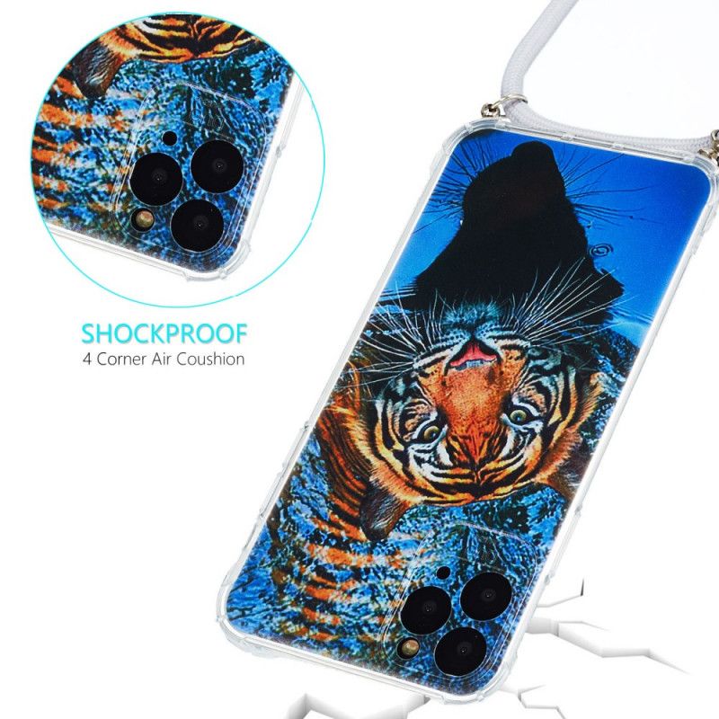 Case Hoesje iPhone 11 Bruin Donkerblauw Telefoonhoesje Tijger Siliconen Koord