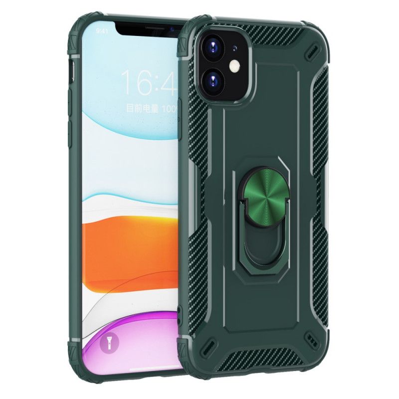 Case Hoesje iPhone 11 Groen Zwart Telefoonhoesje Siliconen Ringhouder