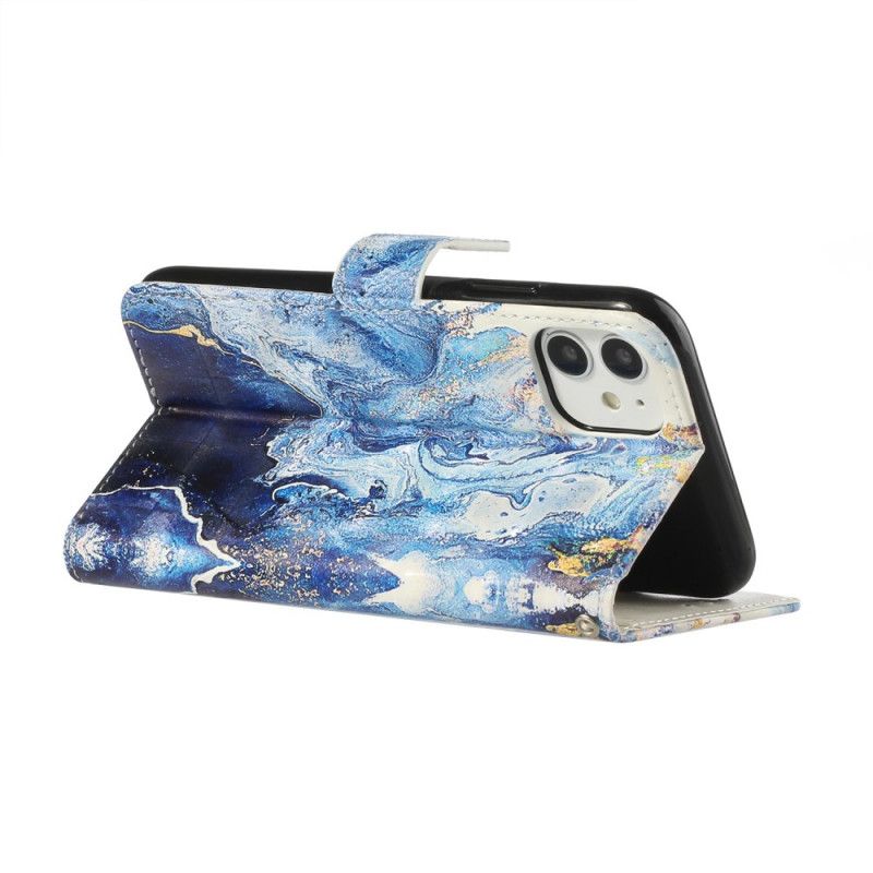 Cover Folio-hoesje iPhone 11 Telefoonhoesje Met Verstelbare Marmeren Riem