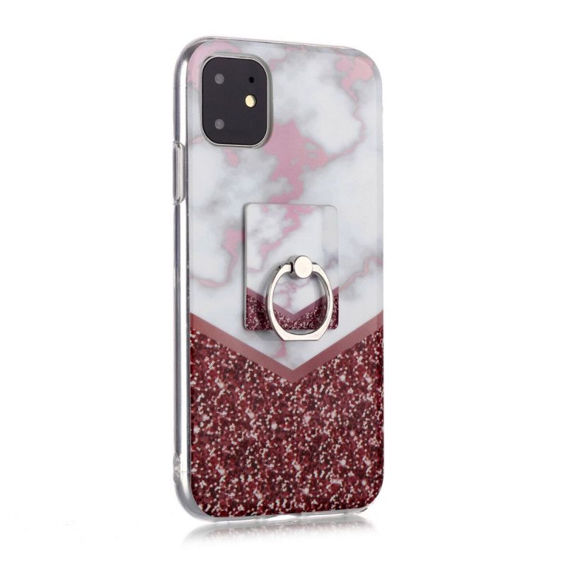 Cover Hoesje iPhone 11 Donkerblauw Magenta Telefoonhoesje Marmeren Uitvoering Met Steunring