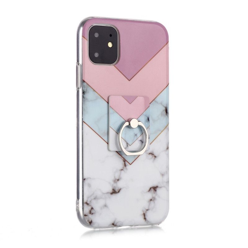 Cover Hoesje iPhone 11 Donkerblauw Magenta Telefoonhoesje Marmeren Uitvoering Met Steunring