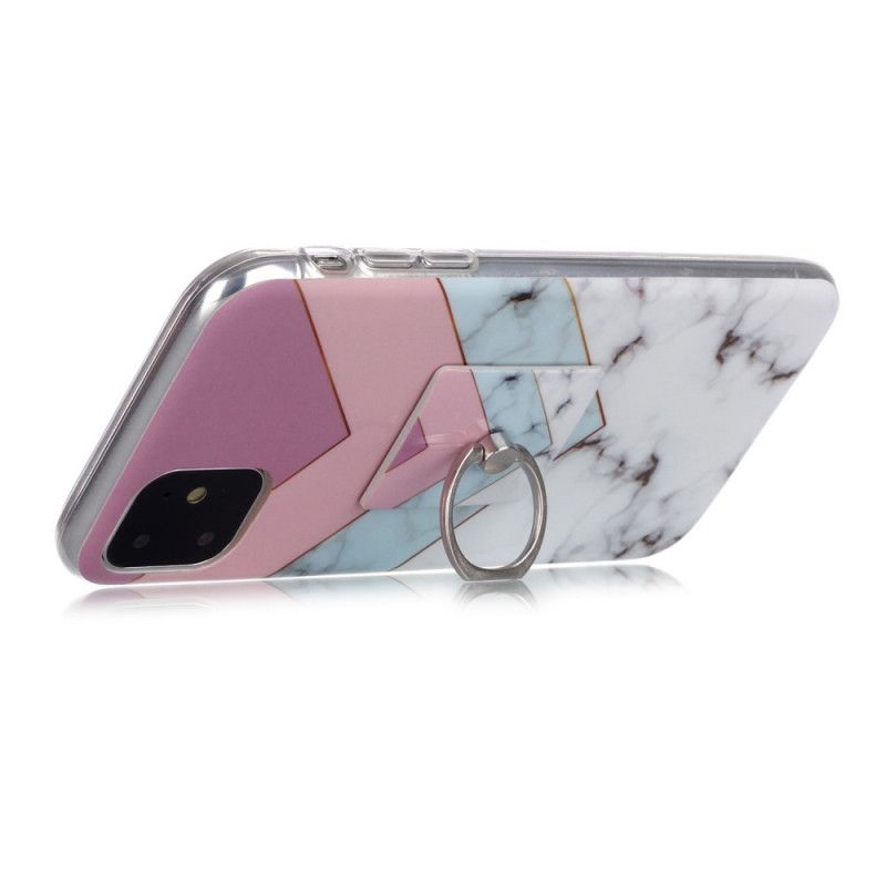 Cover Hoesje iPhone 11 Donkerblauw Magenta Telefoonhoesje Marmeren Uitvoering Met Steunring