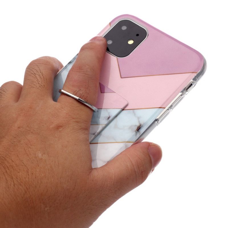 Cover Hoesje iPhone 11 Donkerblauw Magenta Telefoonhoesje Marmeren Uitvoering Met Steunring