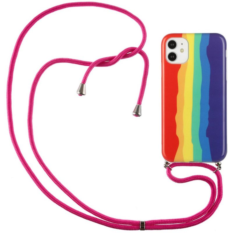 Cover Hoesje iPhone 11 Geel Rood Telefoonhoesje Met Regenboogkoord