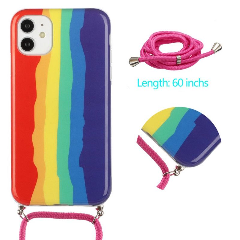 Cover Hoesje iPhone 11 Geel Rood Telefoonhoesje Met Regenboogkoord