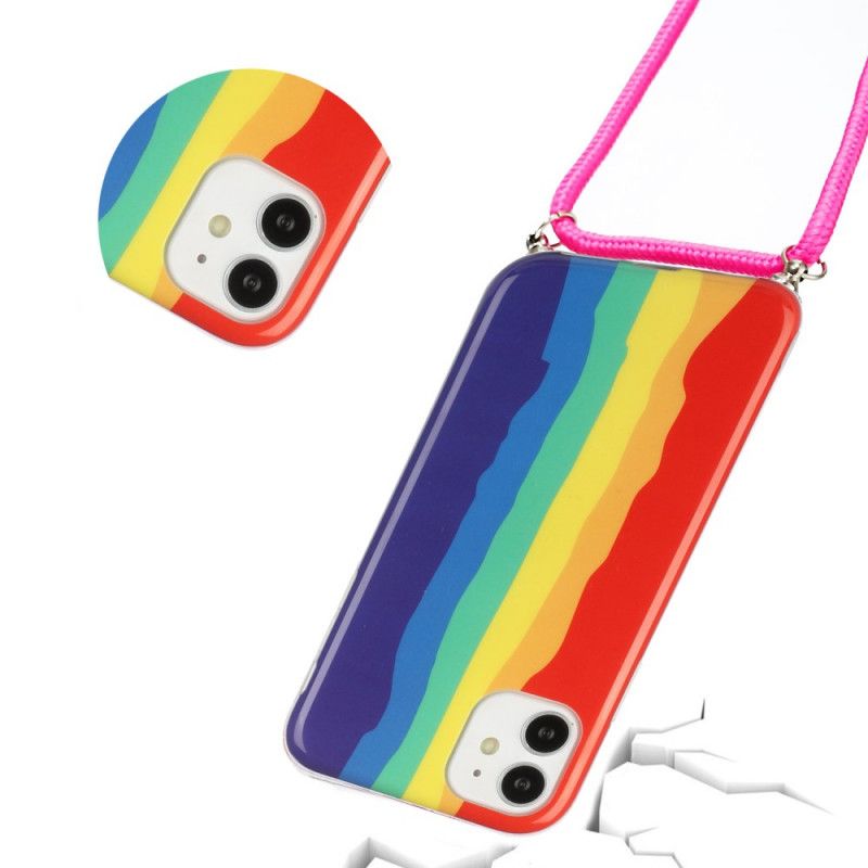 Cover Hoesje iPhone 11 Geel Rood Telefoonhoesje Met Regenboogkoord