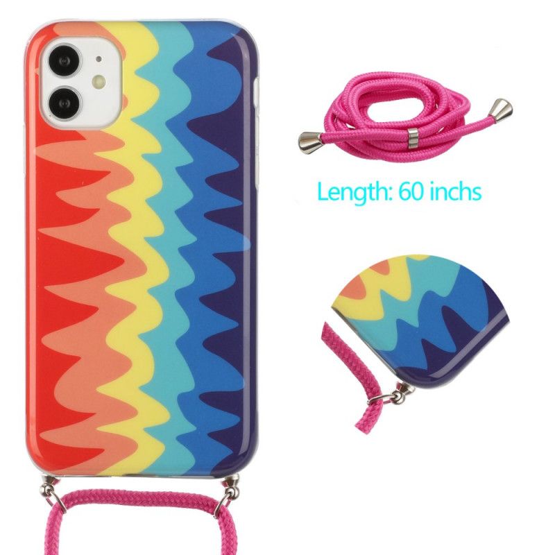 Cover Hoesje iPhone 11 Geel Rood Telefoonhoesje Met Regenboogkoord