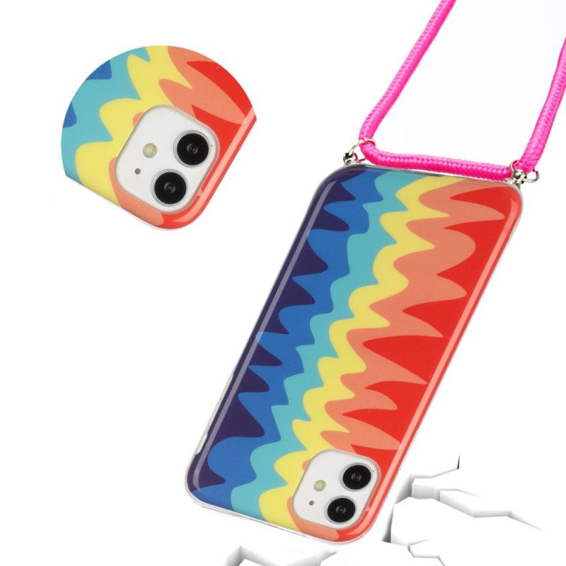 Cover Hoesje iPhone 11 Geel Rood Telefoonhoesje Met Regenboogkoord