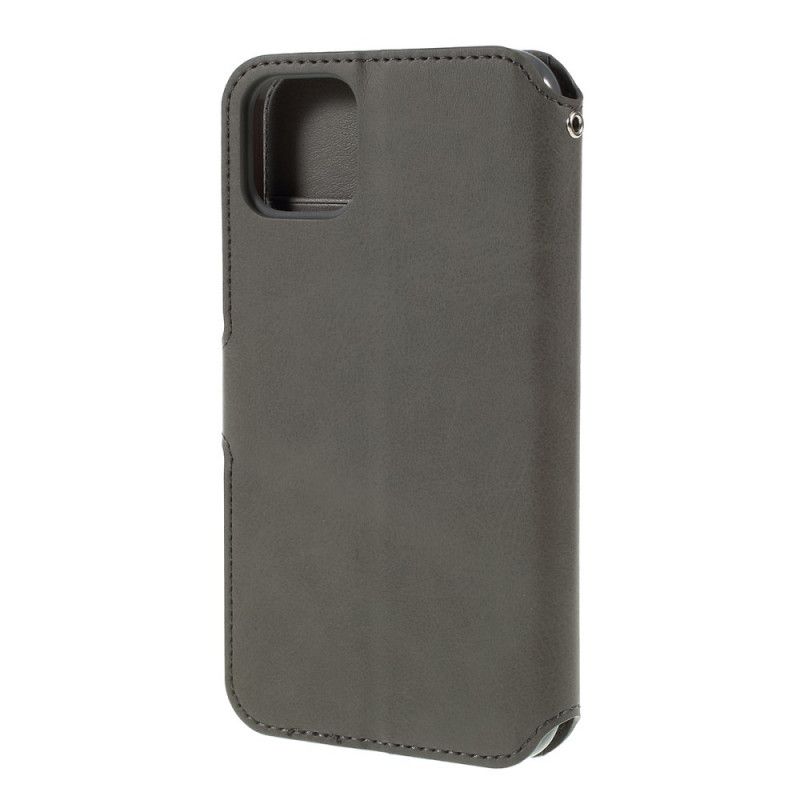 Flip Case Leren iPhone 11 Grijs Zwart Leereffect Azns