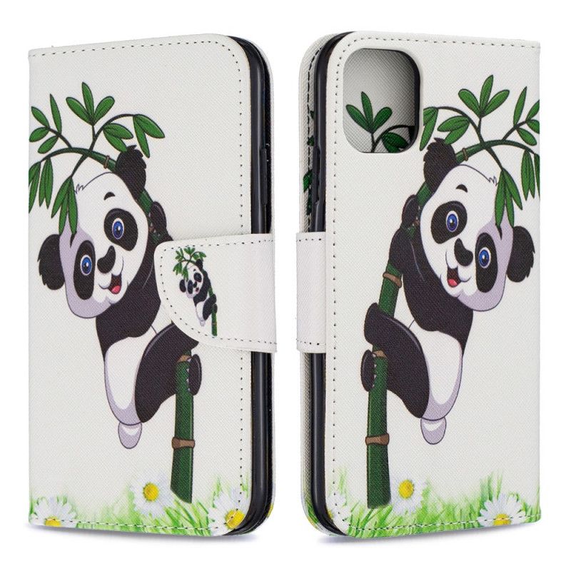 Flip Case Leren iPhone 11 Panda Op Bamboe