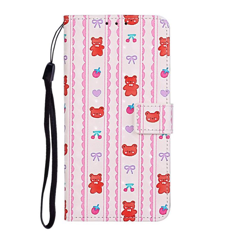 Flip Case Leren iPhone 11 Verstelbare Riem Van Teddybeer