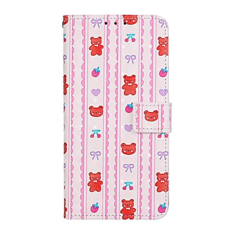 Flip Case Leren iPhone 11 Verstelbare Riem Van Teddybeer