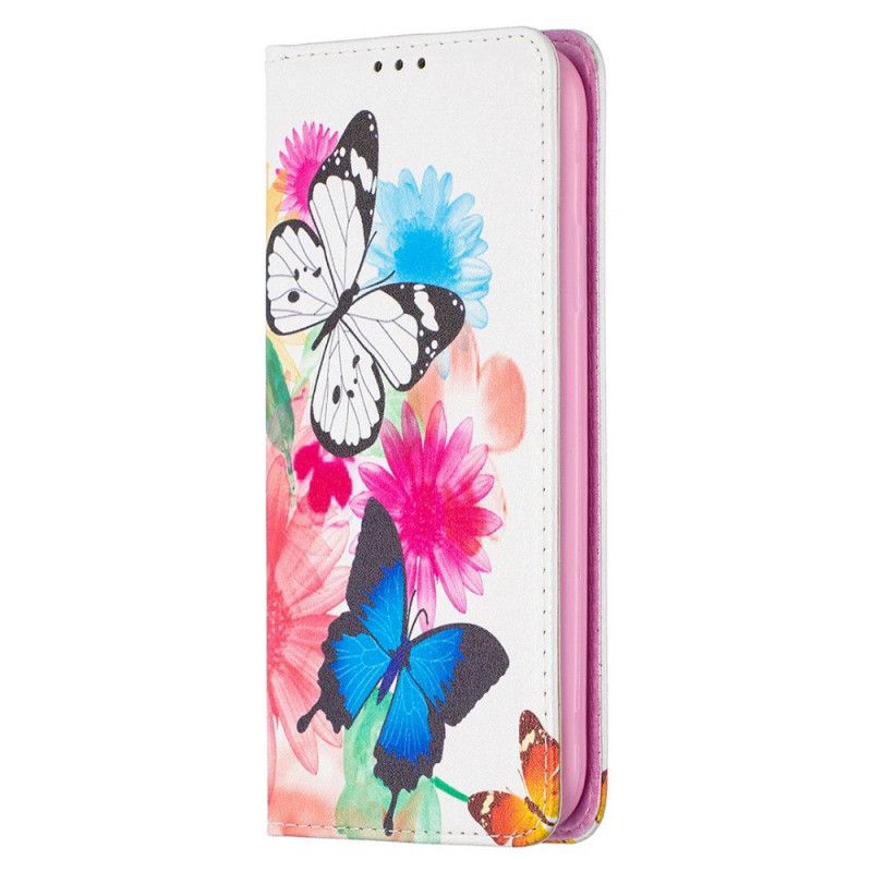 Folio-hoesje iPhone 11 Lichtblauw Wit Telefoonhoesje Kleurrijke Vlinders