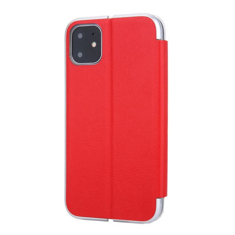 Folio-hoesje iPhone 11 Rood Zwart Kunstleer Met Metalen Randen