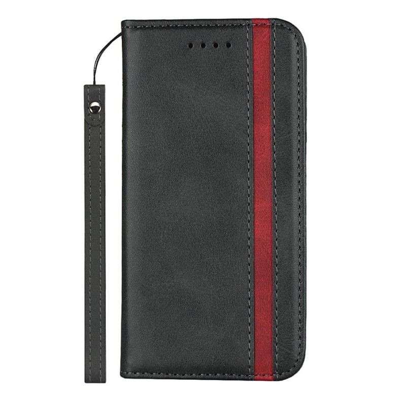 Folio-hoesje iPhone 11 Rood Zwart Tweekleurig Leereffect Met Riem