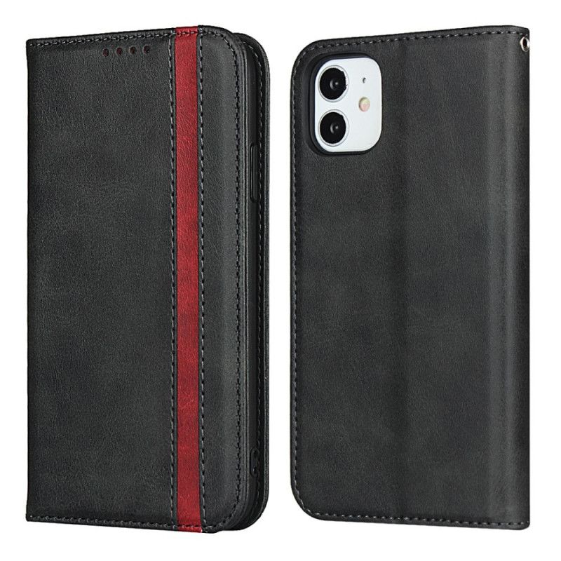 Folio-hoesje iPhone 11 Rood Zwart Tweekleurig Leereffect Met Riem