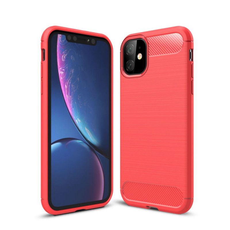 Hoesje iPhone 11 Rood Zwart Geborsteld Koolstofvezel