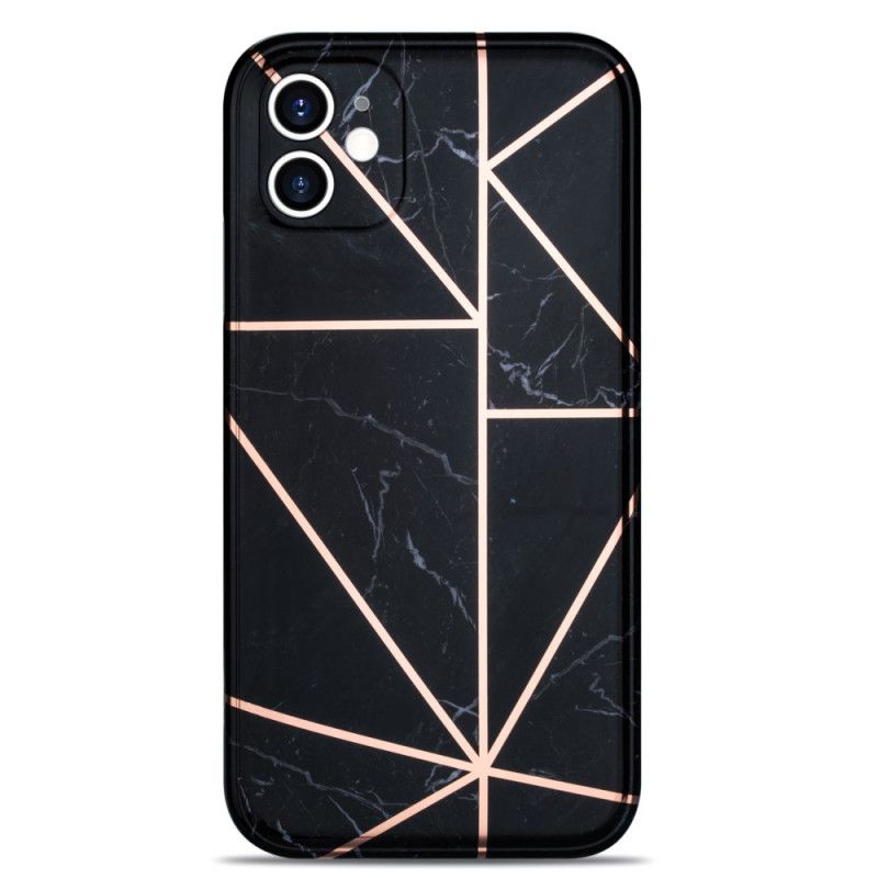 Hoesje iPhone 11 Roze Zwart Marmeren Flitsende Geometrie