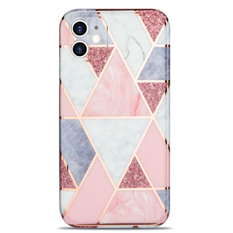 Hoesje iPhone 11 Roze Zwart Marmeren Flitsende Geometrie