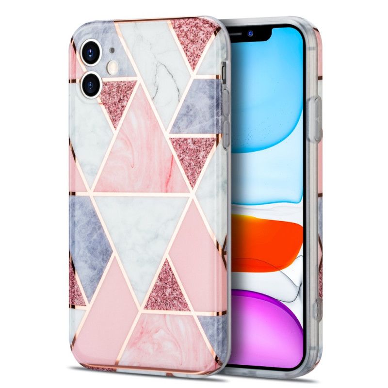 Hoesje iPhone 11 Roze Zwart Marmeren Flitsende Geometrie