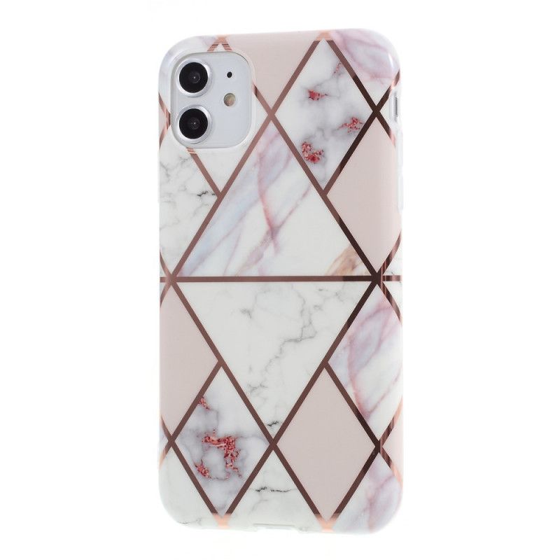 Hoesje iPhone 11 Wit Zwart Marmerkleurige Geometrie