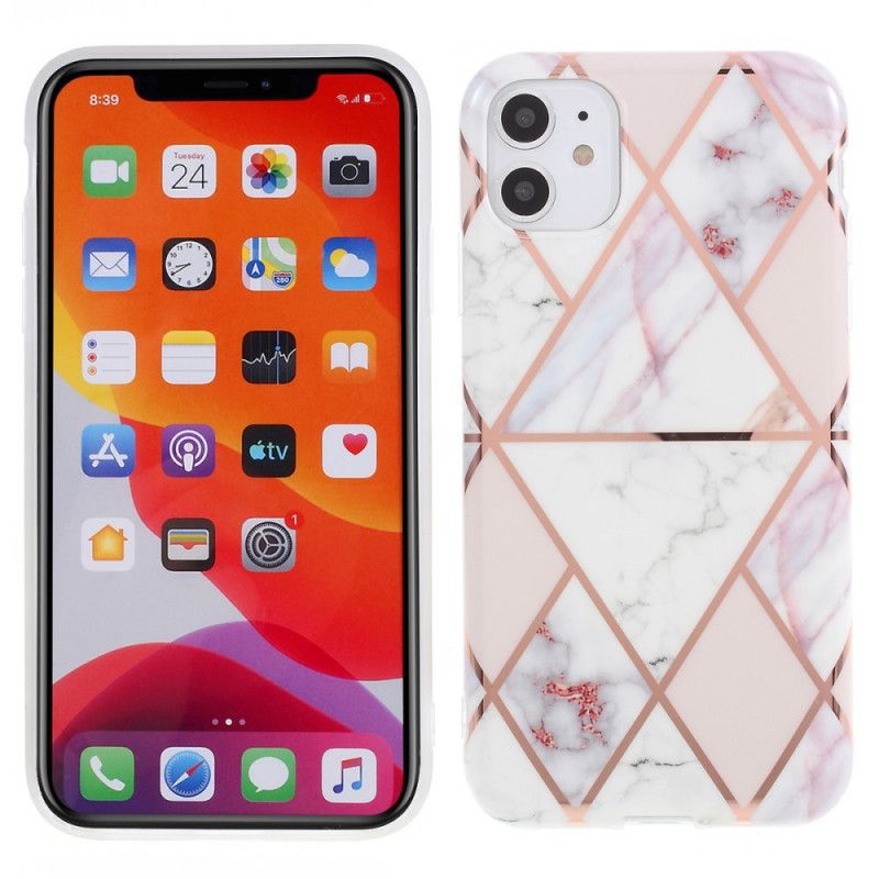 Hoesje iPhone 11 Wit Zwart Marmerkleurige Geometrie