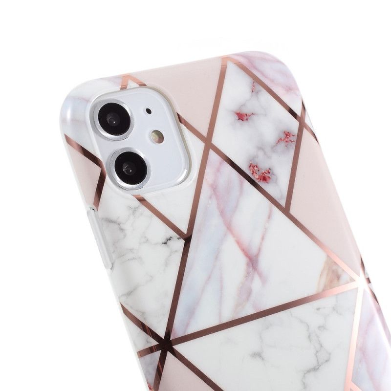 Hoesje iPhone 11 Wit Zwart Marmerkleurige Geometrie