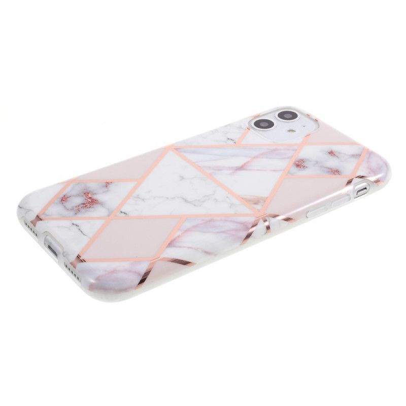 Hoesje iPhone 11 Wit Zwart Marmerkleurige Geometrie