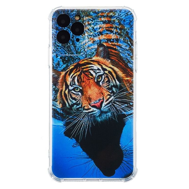 Hoesje voor iPhone 11 Bruin Donkerblauw Siliconen Tijger