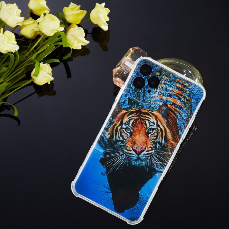 Hoesje voor iPhone 11 Bruin Donkerblauw Siliconen Tijger