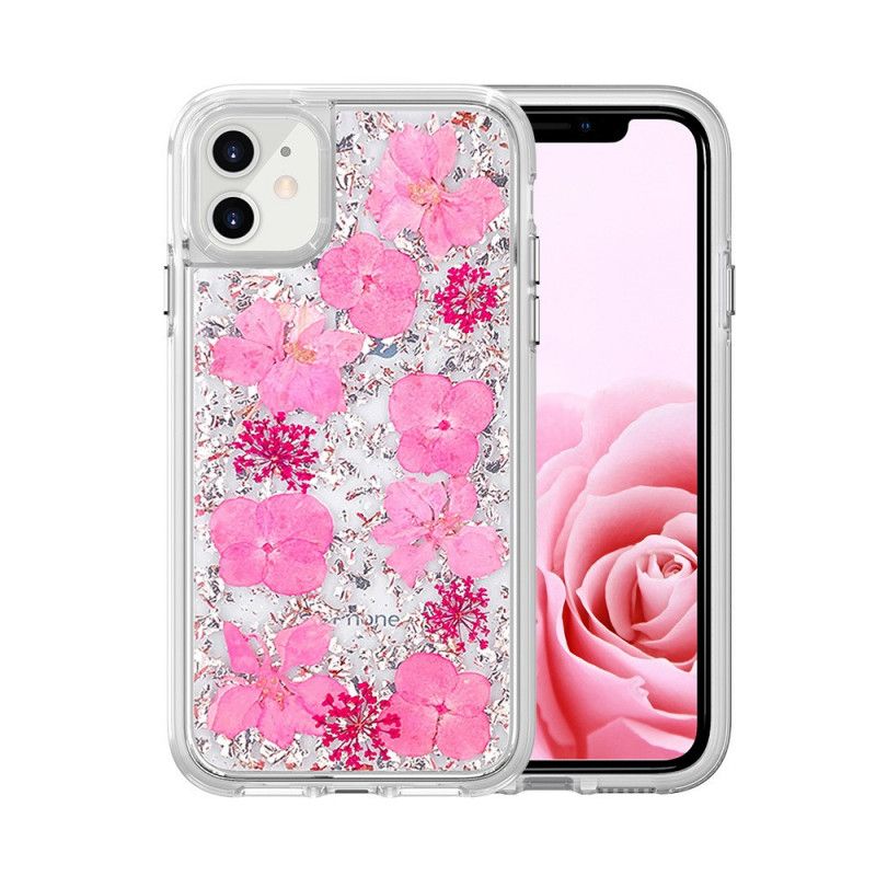 Hoesje voor iPhone 11 Lichtpaars Luxe Bloemenglitter