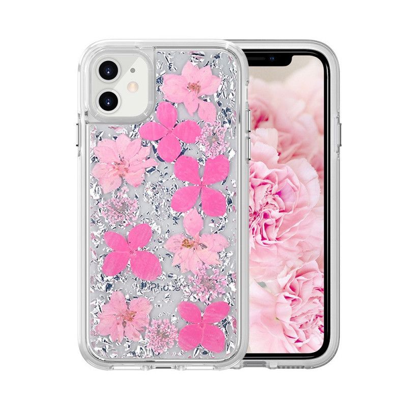 Hoesje voor iPhone 11 Lichtpaars Luxe Bloemenglitter