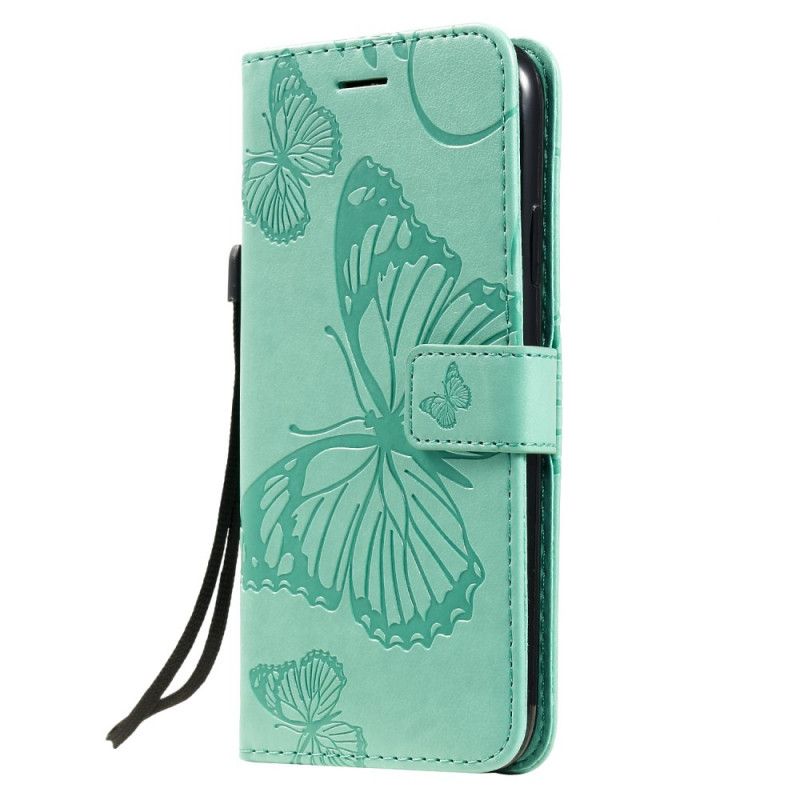 Leren Hoesje iPhone 11 Cyaan Rood Reuze String Vlinders