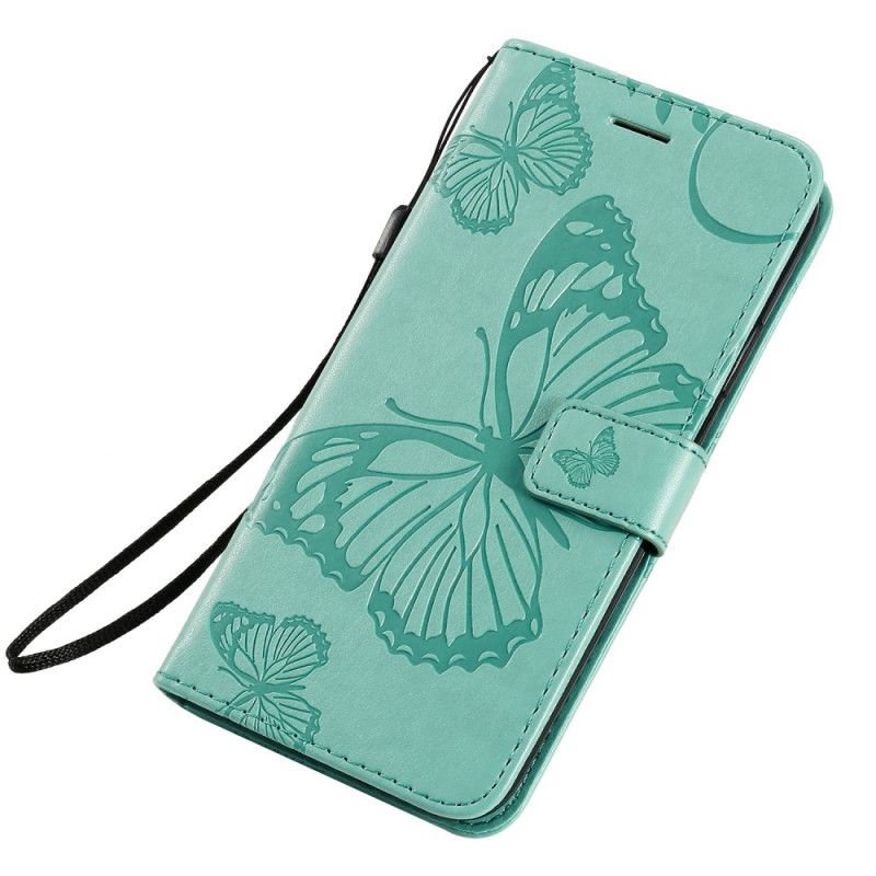 Leren Hoesje iPhone 11 Cyaan Rood Reuze String Vlinders